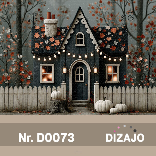 Tło fotograficzne jesienny czarny domek halloween D0073