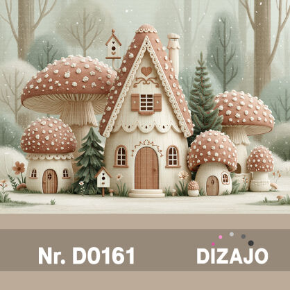 Tło fotograficzne do przedszkola domki grzybki D0161