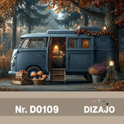 Tło fotograficzne jesienny granatowy kamper D0109