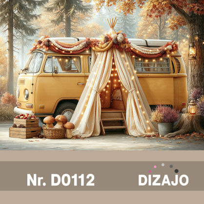 Tło fotograficzne żółty jesienny kamper D0112