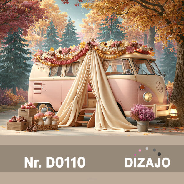 Tło fotograficzne jesienny pastelowy kamper D0110