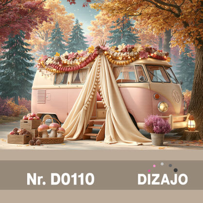 Tło fotograficzne jesienny pastelowy kamper D0110