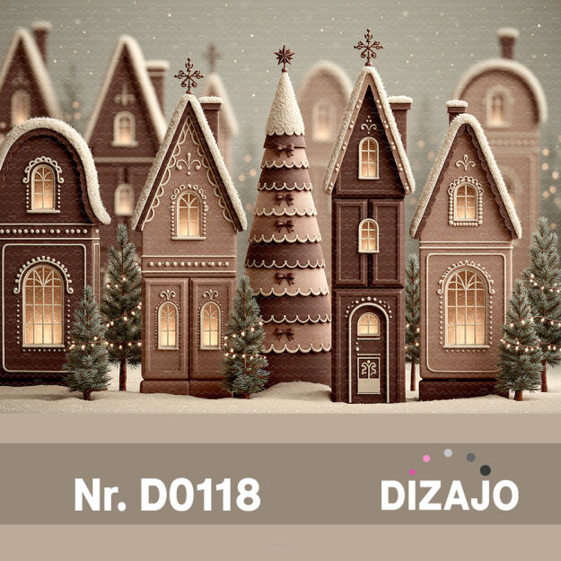 Tło fotograficzne Boże Narodzenie świąteczne czekoladowe domki D0118