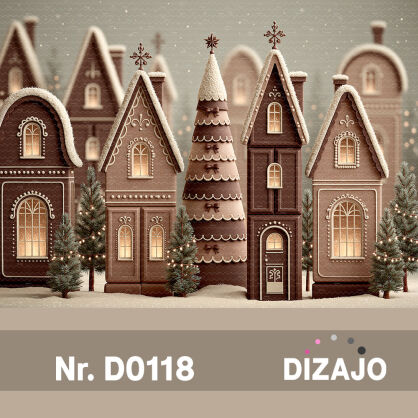 Tło fotograficzne Boże Narodzenie świąteczne czekoladowe domki D0118