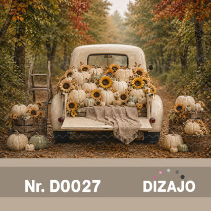 Tło fotograficzne jesienny pickup z dyniami D0027